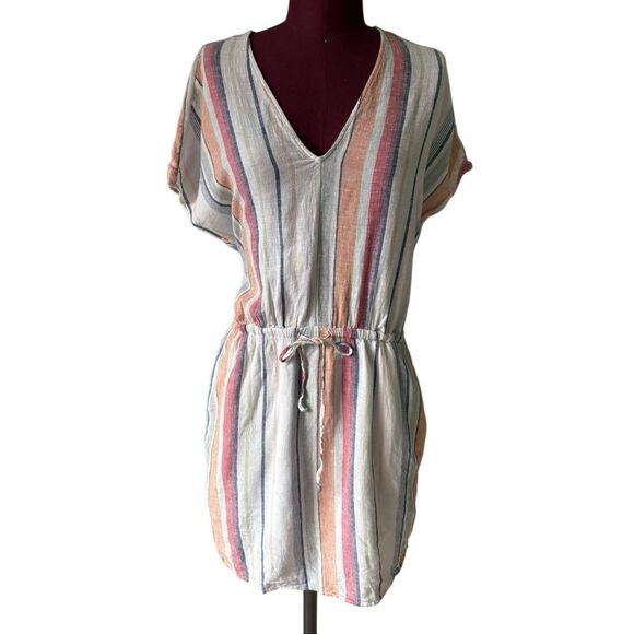RAILS  Wren Linen Dress Cover Up  size S Marrakesh Pink Orange Blue Stripe Beach - Picture 3 of 10